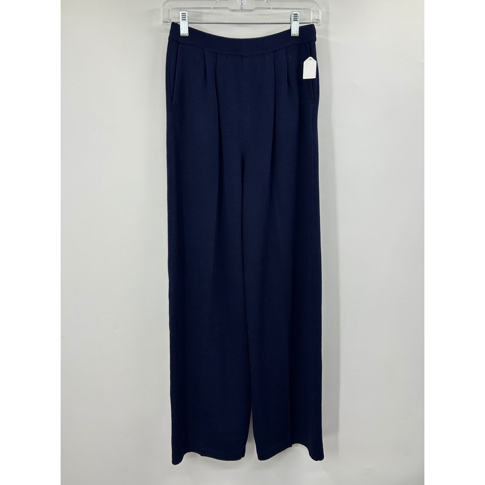 St. John Basics Navy Blue Santana Knit Wide Leg Pleated Pants Size 4